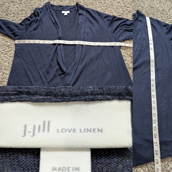 J Jill Blue Sheer Lightweight Knit Open Cardigan Linen Sweater M - Picture 7 of 7